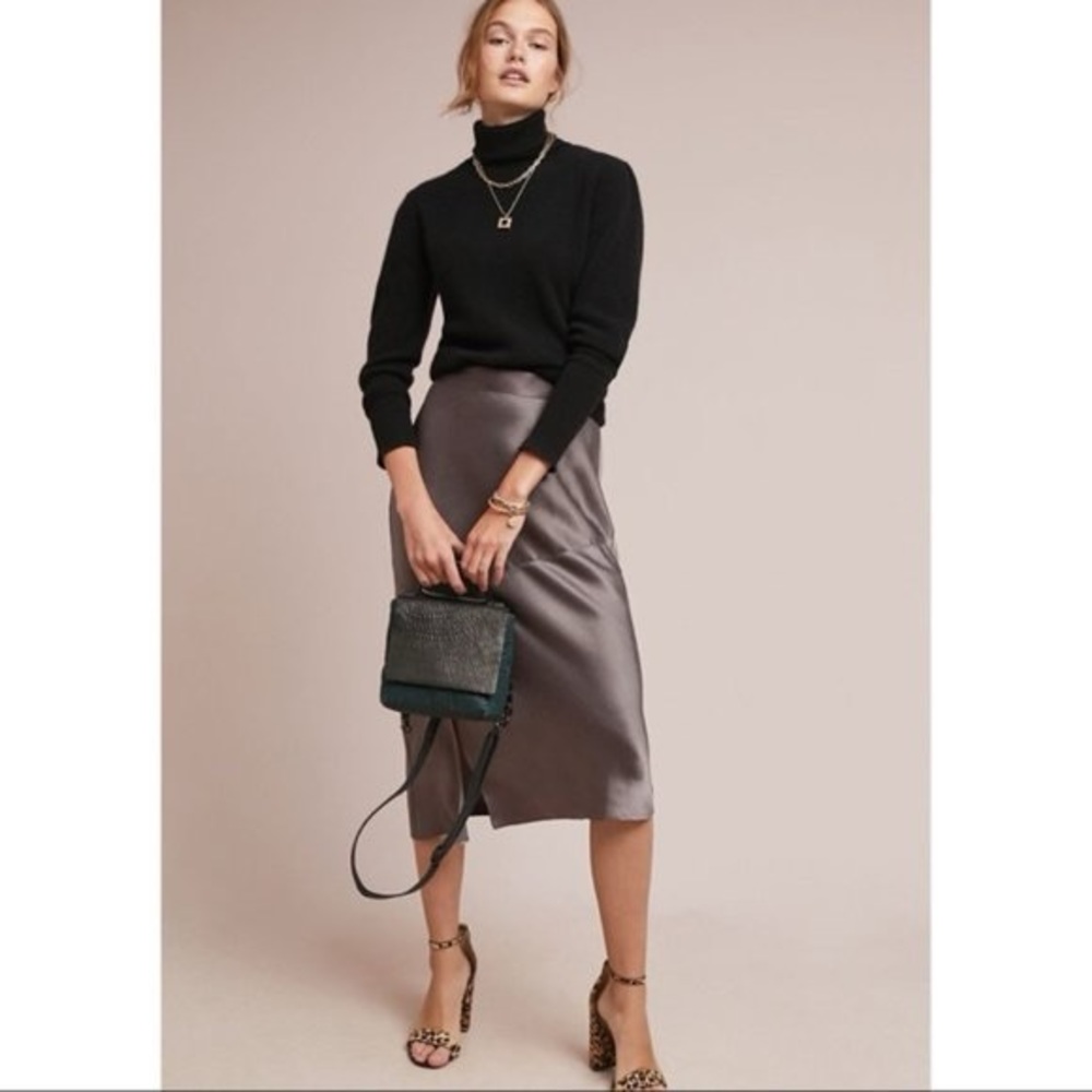 Anthropologie Hutch bias satin skirt / size 4 petite / color grey-ish purple